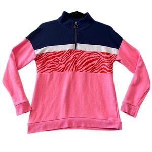 CROWN & IVY Girl’s Preppy Pink Navy Orange Zebra Color Block Pullover XL 14/16